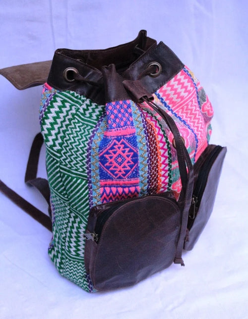 100% Genuine Leather Material Jacquard Kilim Backpack Bags Handmade Vintage Western Rustic Boho Style Anti-Theft Waterproof Bags