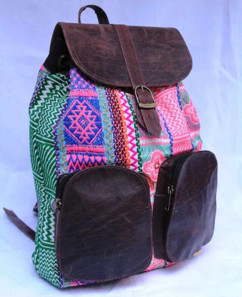 100% Genuine Leather Material Jacquard Kilim Backpack Bags Handmade Vintage Western Rustic Boho Style Anti-Theft Waterproof Bags