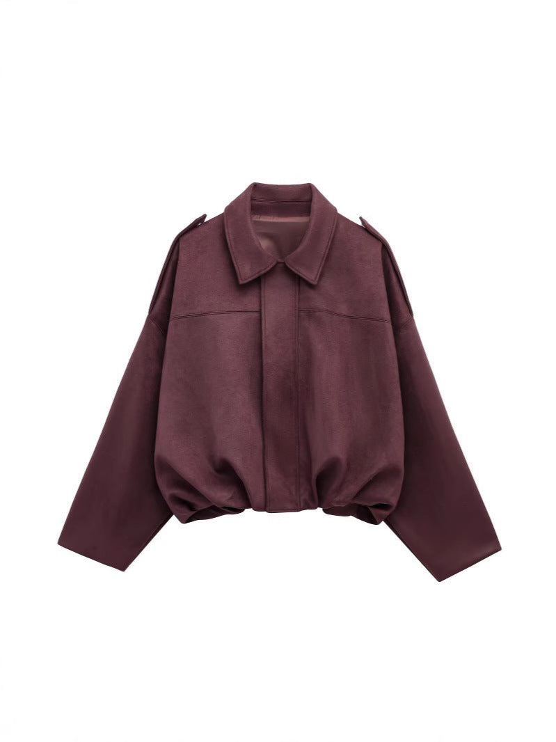 European and American Cross-Border Women's Clothing 2025 Early Spring New Fashion Suede Casual Style Versatile Casual Simple Aviator Jacket