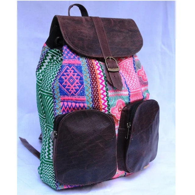 100% Genuine Leather Material Jacquard Kilim Backpack Bags Handmade Vintage Western Rustic Boho Style Anti-Theft Waterproof Bags